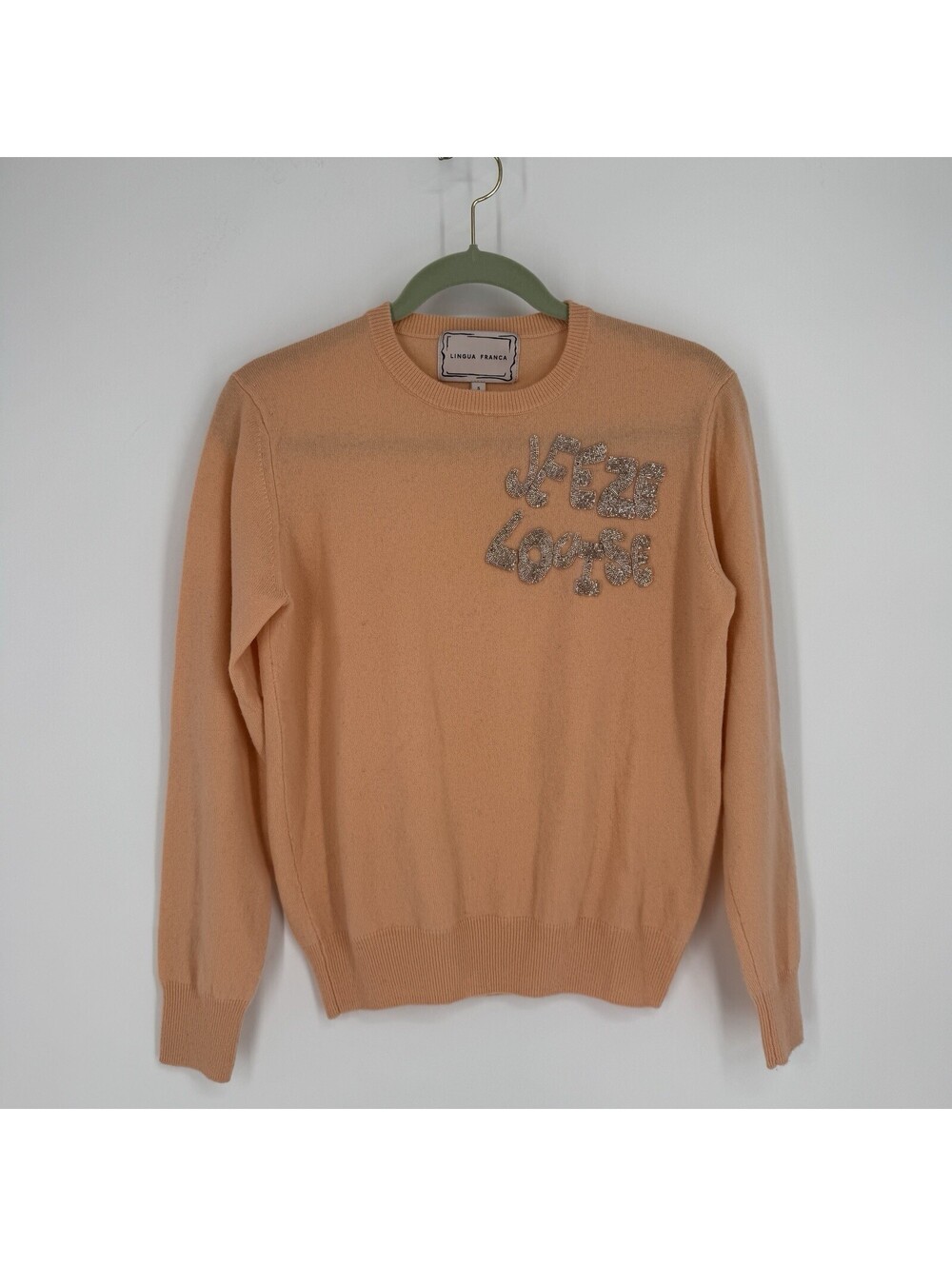 Lingua Franca sweater small S orange cashmere jeez louise embellished designer